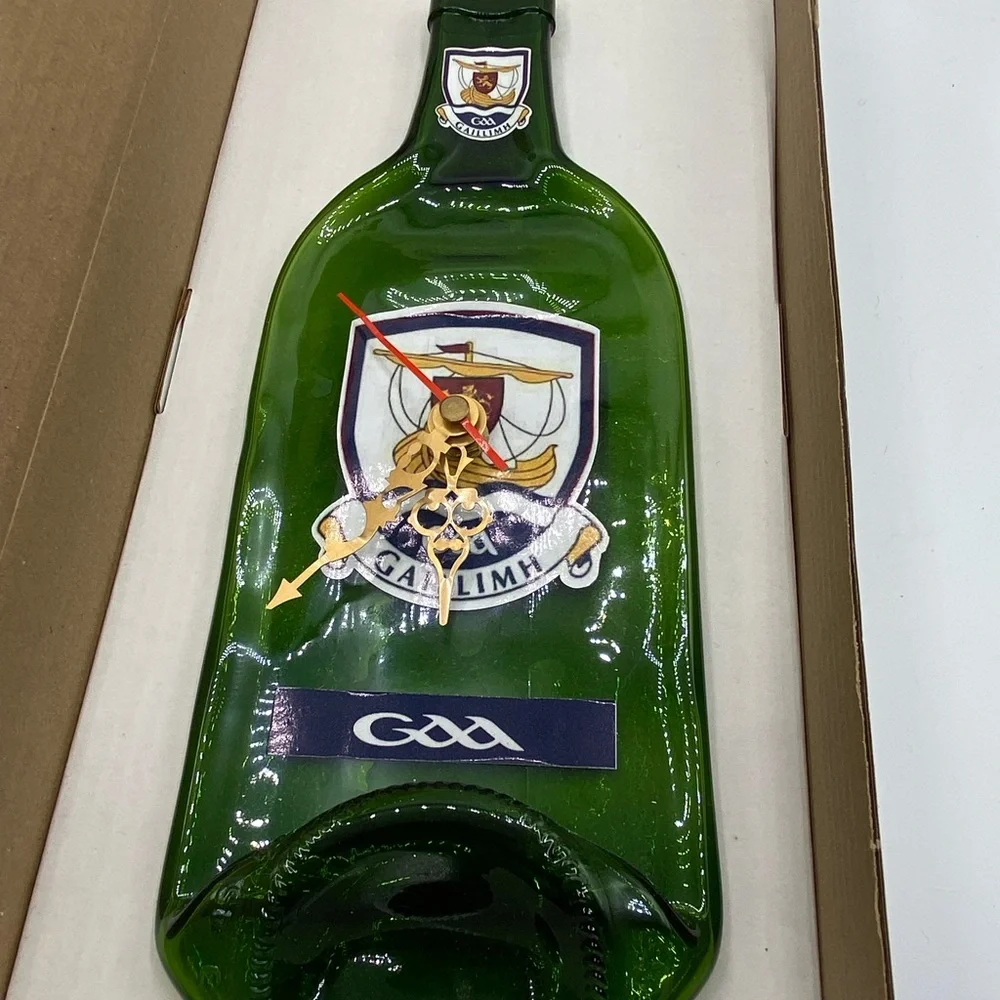 The Rare Auld Time Company Handmade Irish Bottle Clock – Galway GAA Crest